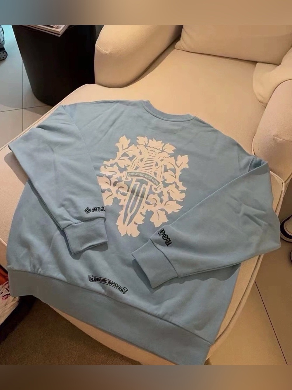 Chrome Hearts Powder Blue Crewneck Sweatshirt with White Crest